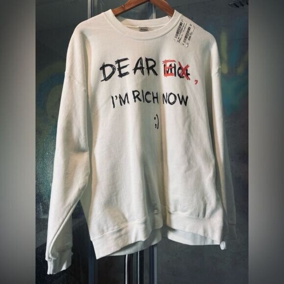 Dear Ex Im Rich Now Sweatshirt - White Black Red - L - Y2k Pullover Sweatshirt - Picture 1 of 5